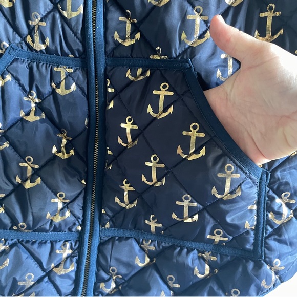 Simply Southern Navy Quilted Puffer Jacket Vest with Metallic Anchors - Picture 3 of 13